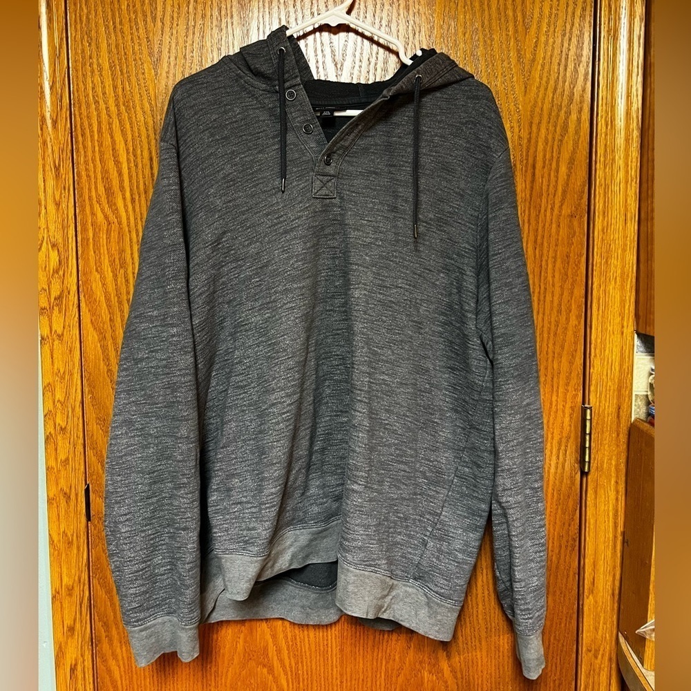 Marc Anthony Hoodie Heather Gray Button Men's XXL Comfy Trendy Woven Henley 2XL